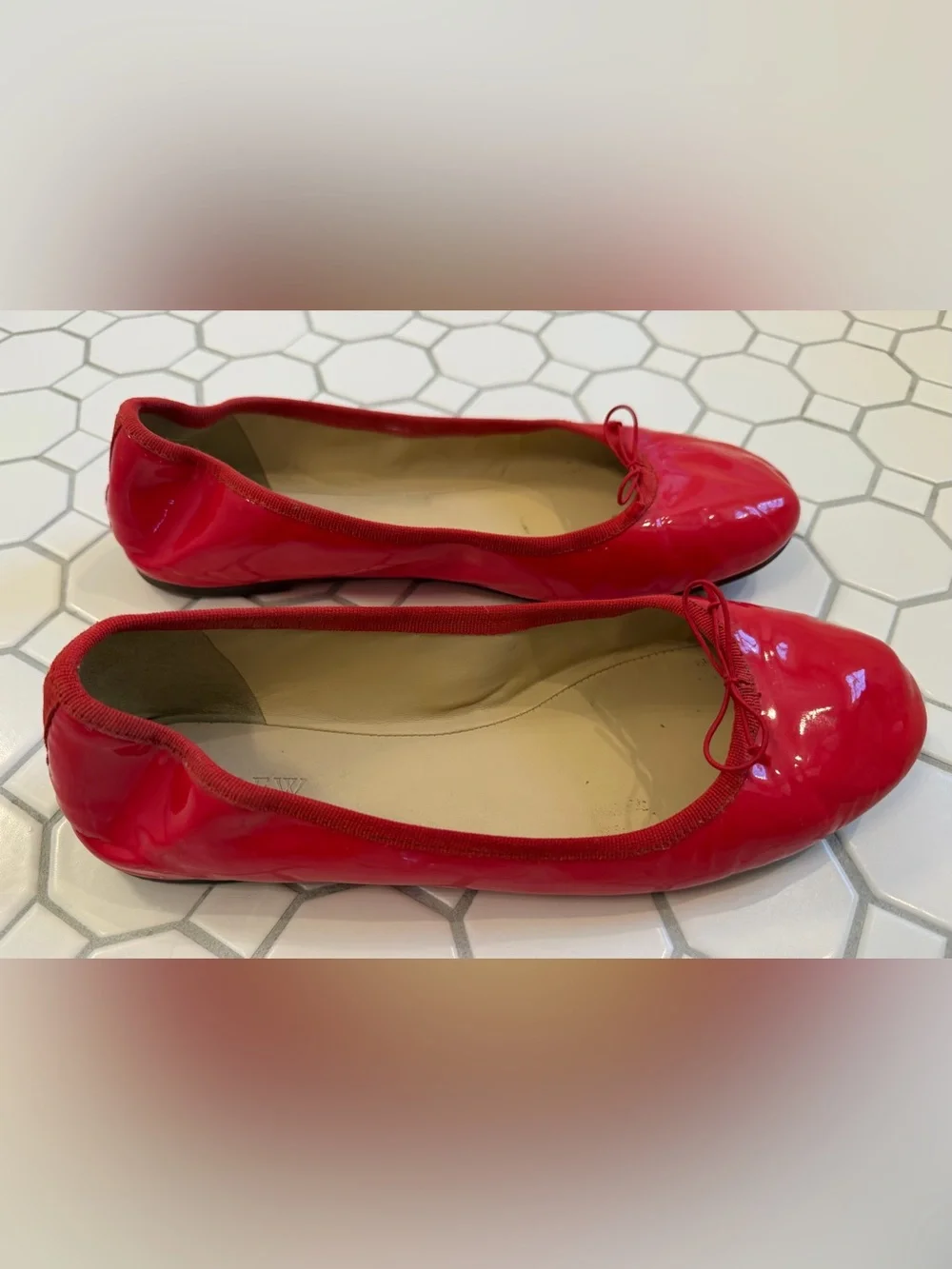 J. Crew Bright Red Patent Ballet Flats with Bow